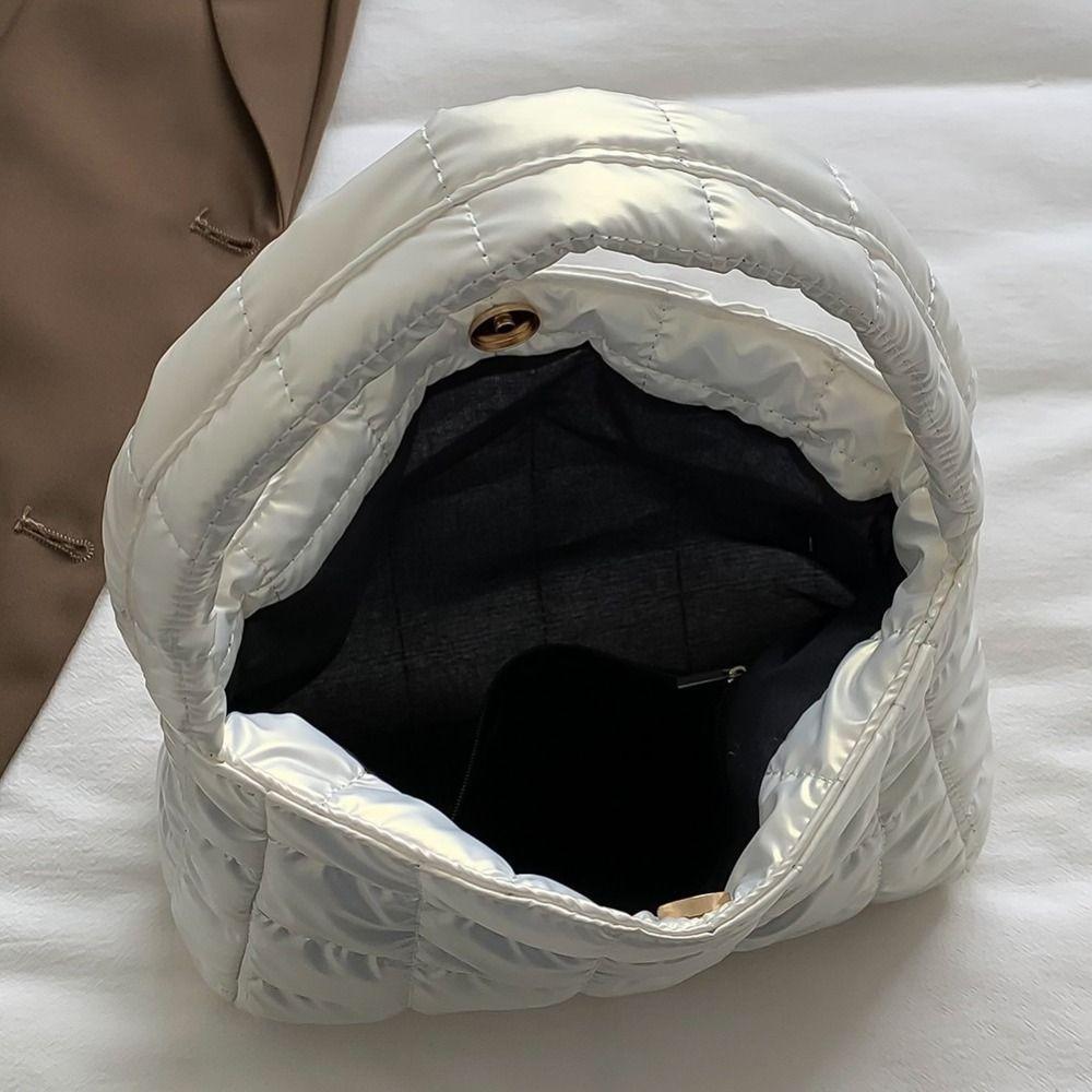 Soft Down Cotton Tote Bag Embroidered Puffy Bag Leisure Cotton-padded Handbag  Unisex