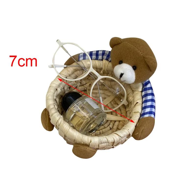 Creative Storage Basket Handmade Eco-Friendly Storage Basket Made of Corn Husk Cartoon Bear Hug Desktop Sundries Storage Basket