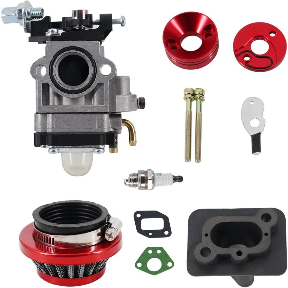 Upgraded 15mm carburetor kit, including air filter, manifold, and intake manifold.