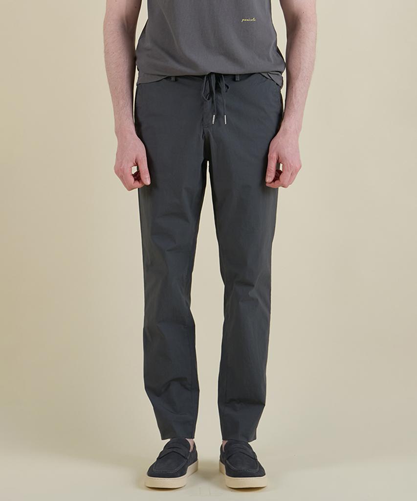 PANICALE Charcoal Poplin Elastic Waist Slim Fit Chino Pants