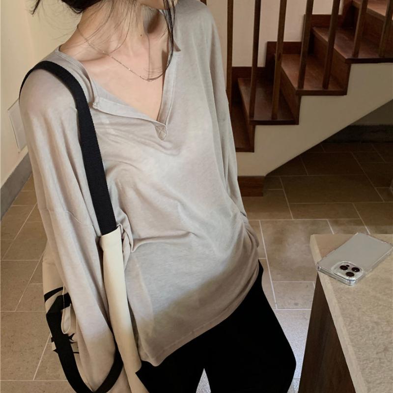 Spicy Girls Sunscreen Blouse Women's Summer Slightly Transparent Facial Mask Long Sleeved T-shirt Just Want To Overlap and Wear White Top