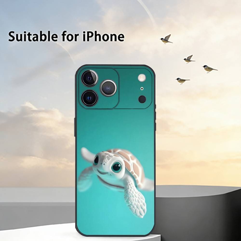 Cute Little T-Turtle Phone Case For iPhone 17, 16,15,14,13,12,11 Plus,Pro Max, Others Soft Black Cover