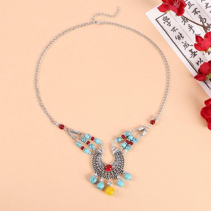 Exotic forehead chain fringed forehead accessories women's retro Tibetan eyebrow pendant antique headdress Yunnan photo hair accessories