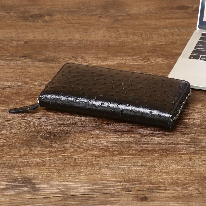 New Ostrich Pattern Men's Handbag Long Fashion Suit Clip Wallet Multi Functional Storage Bag Trendy