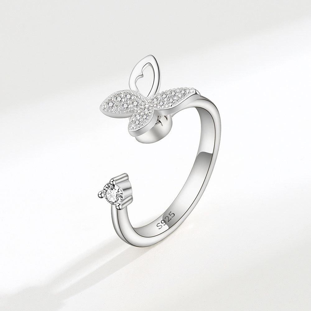 Fidget Spinner Ring Anxiety for Women Multiple Crystal Flower Eye Butterfly Animal Ring Rotate Anti Stress Wedding Jewerly
