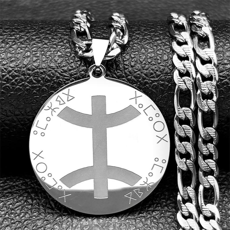 Afrikanisches Ethnisch Amazigh Berber Symbol Medaillon Anhänger Halskette für Damen Herren Edelstahl Gold Silber Farbe Hip Hop Schmuck