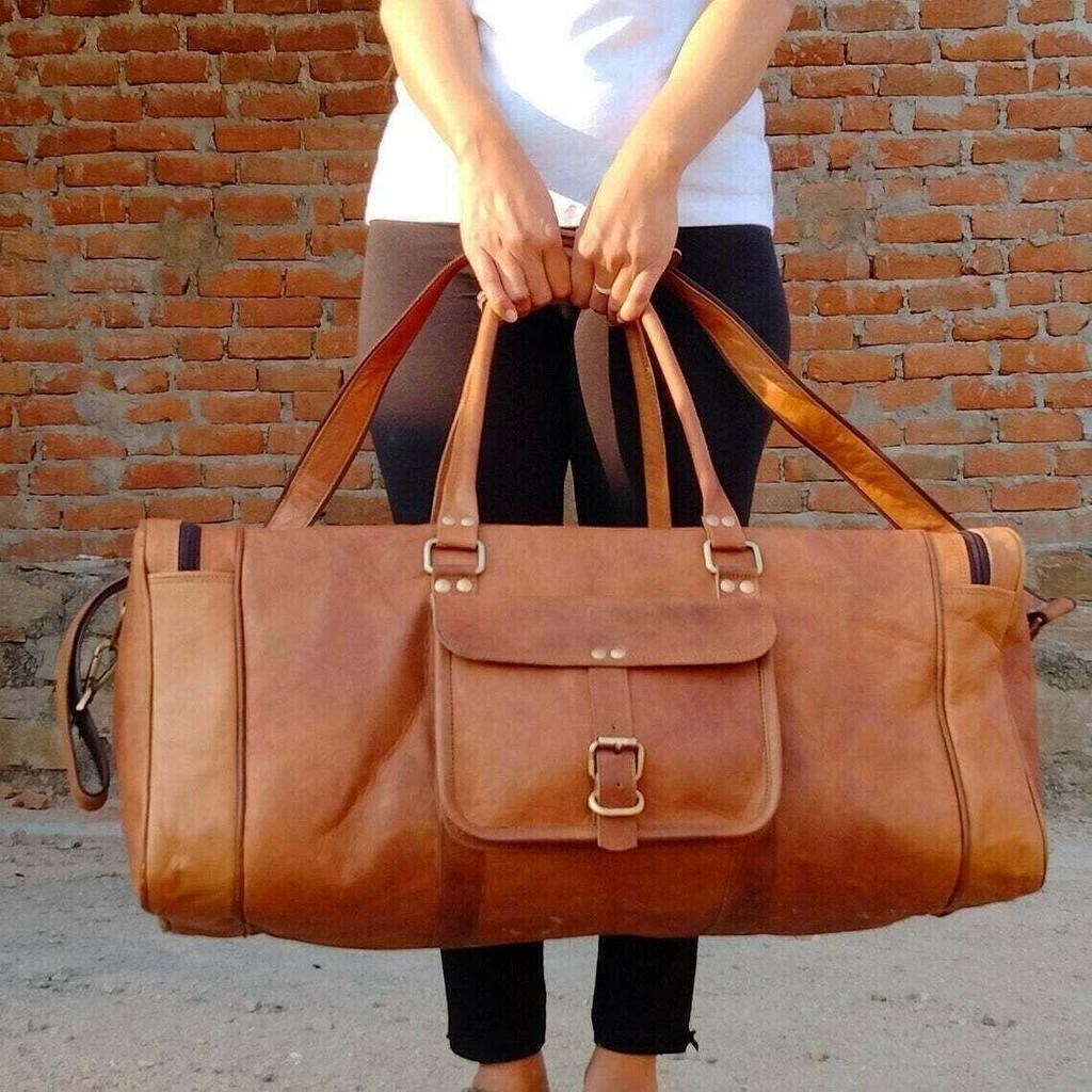 Extra velká pánská cestovní taška Hnědé sportovní zavazadlo z pravé kůže Duffel Weekend