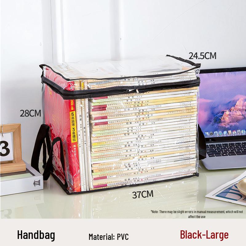 Transparent Cartoon Book Storage Bag with Cover: Dustproof, Portable, and Ideal for Student Books & Toys