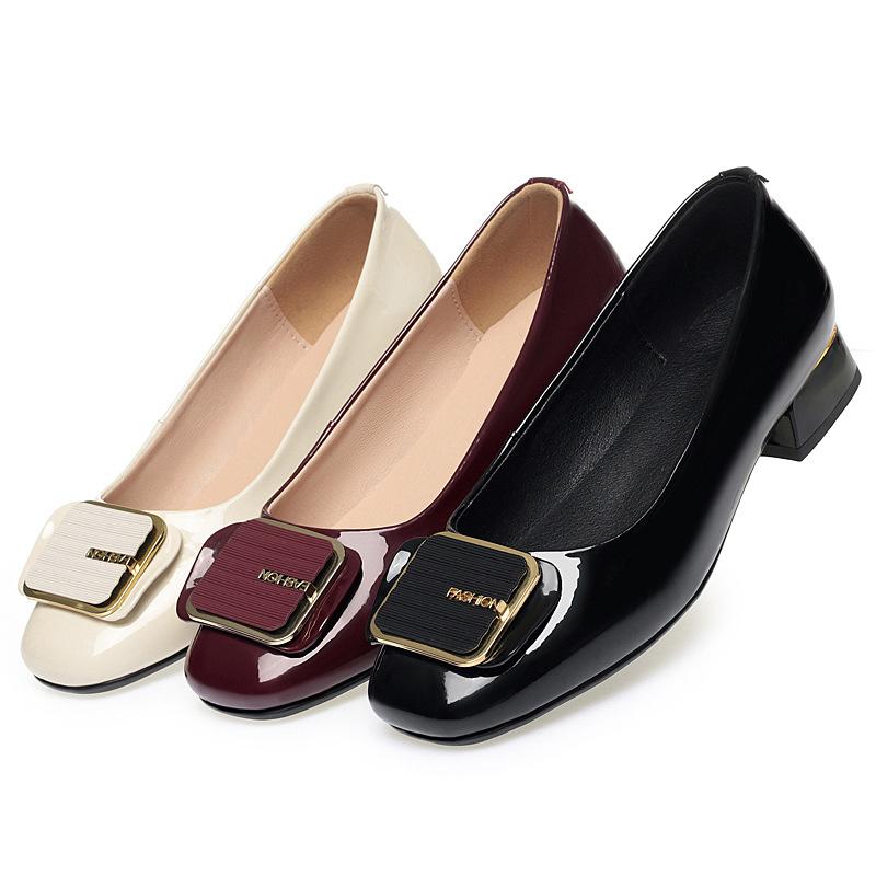 2.5cm Elegant Breathble Comfortable Bright Leather Shoes Women's Flats Spring 2025 Trend Square Heels Shoes for Office Mom Daily