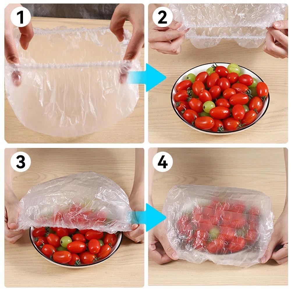 100pcs Disposable Food Cover Plastic Wrap Elastic Fruit Food Lids Bowl Dish Food Cover Kitchen Organizer Fresh Keeping Bags