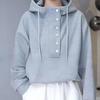 Early Spring Casual Hooded Sweatshirt - Versatile Loose Fit, Half-High Neck, Trendy Small Size Top