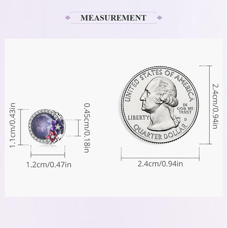 WOSTU 925 Sterling Silver Purple Bright Flowers Charms for Making Bracelet or Bangle DIY Jewelry