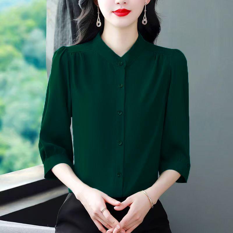 Elegantes Damenhemd mit Siebenarm und Unifarbe - Sommer/Herbst Locker sitzendes Oberteil Mamas Kollektion