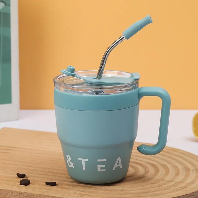 Straw Covered Coffee Cup 480ml Stainless Steel Insulated Cup Hot Beverage Cup Milk Cup Afternoon Tea Cup Office Portable Bottle