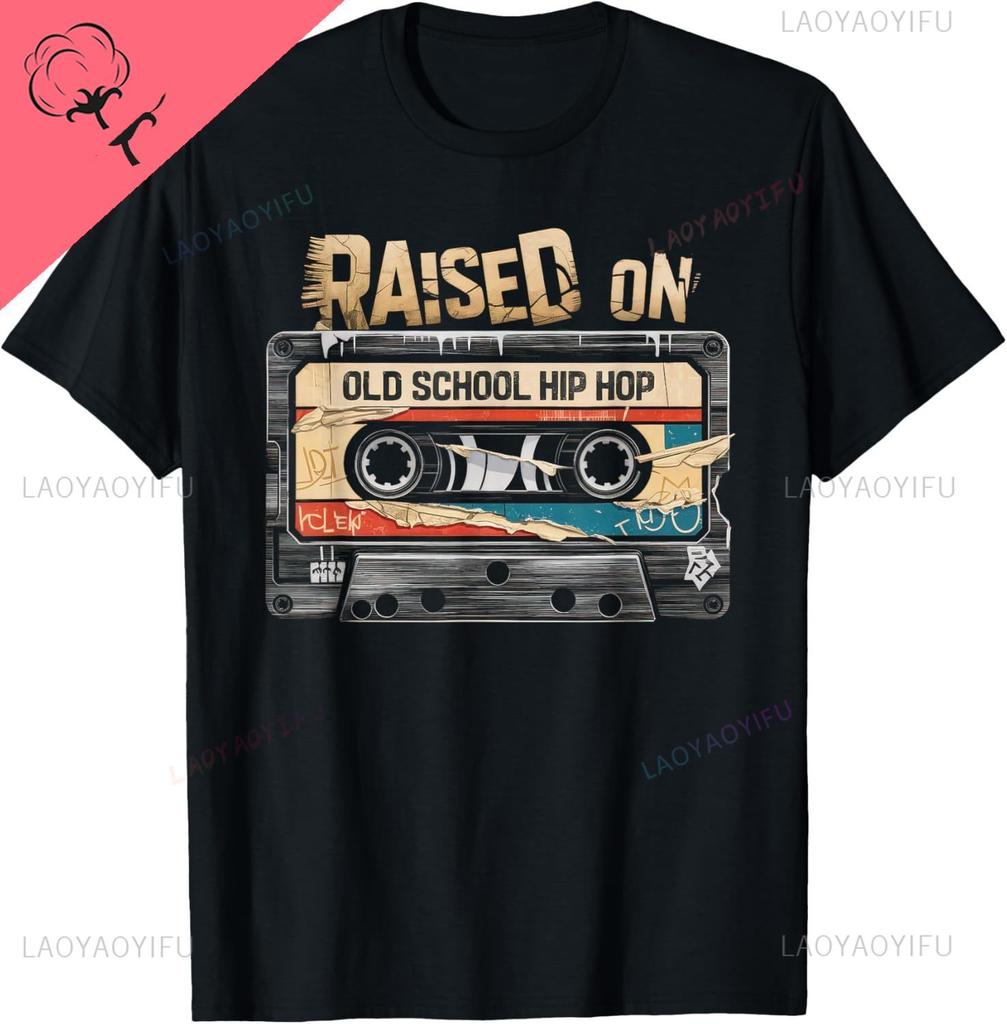 RAISED ON OLD SCHOOL HIP HOP Tshirt Cassette Graffiti Rap TShirt Vintage T Shirt Cotton Mens Clothing Camiseta Hombre