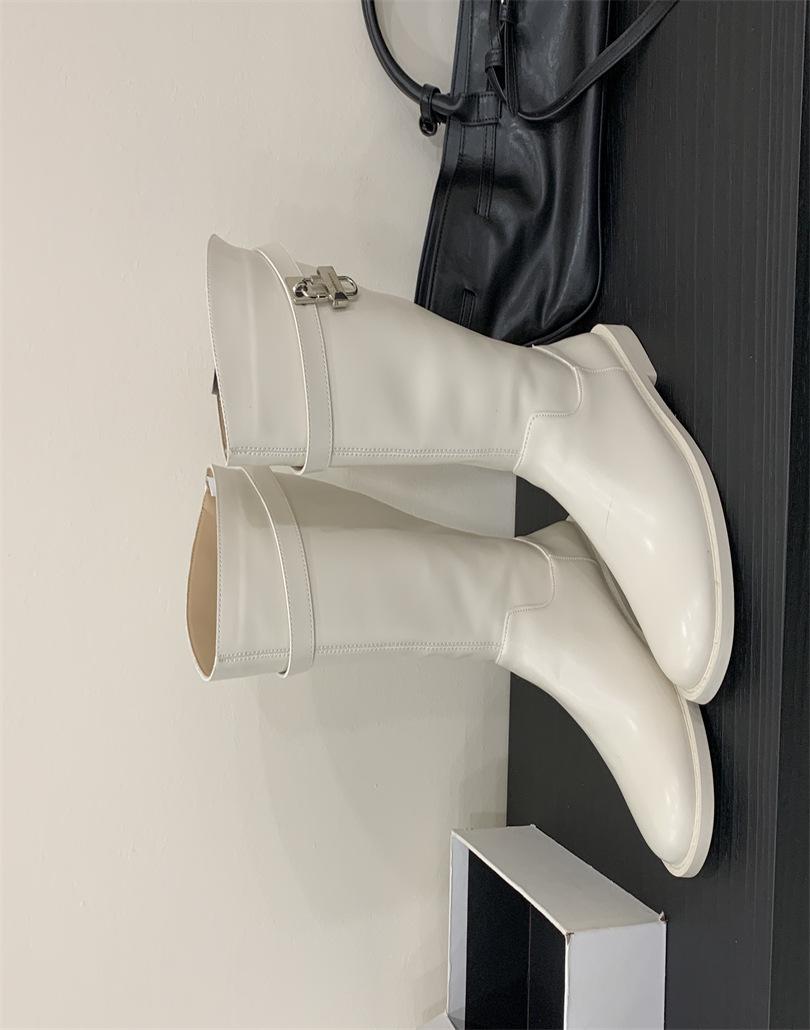 

2025 foreign trade autumn and winter round head big tube circumference straight tube lock shark boots medium and long tube pants tube boots women 39 абрикосовый