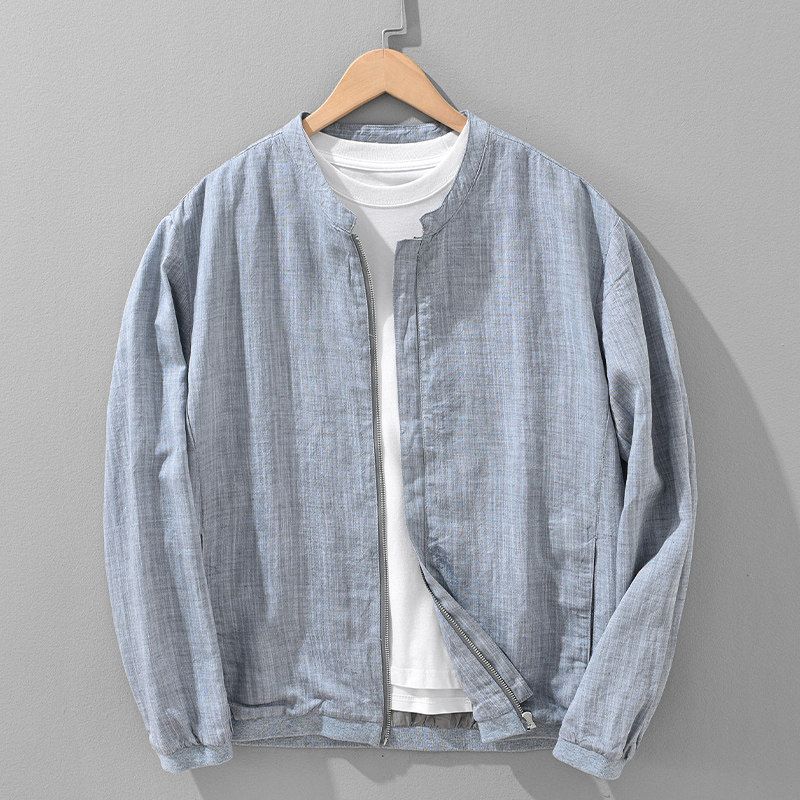 Foreign Trade Surplus Linen Tencel Simple Jacket for Men, New Spring and Autumn Trendy Casual Versatile Loose Outerwear