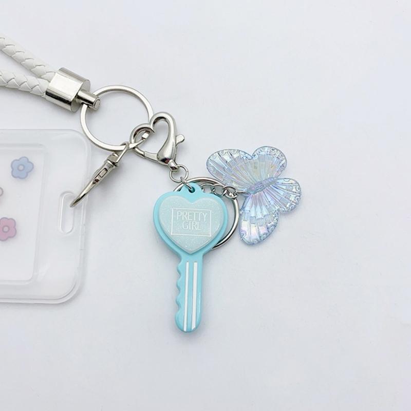 Colorful Resin Keychain Candy Colored Heart Key Butterfly Keyring Phone Charm Jewelry for Fashionable Individuals