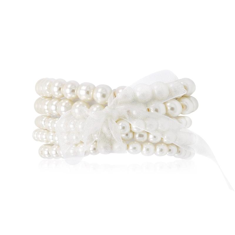 5Pieces Artificial Pearl Bracelet Beaded Stretch Bracelet Stackable Bracelet for Women Bridal Party Wedding Accessories