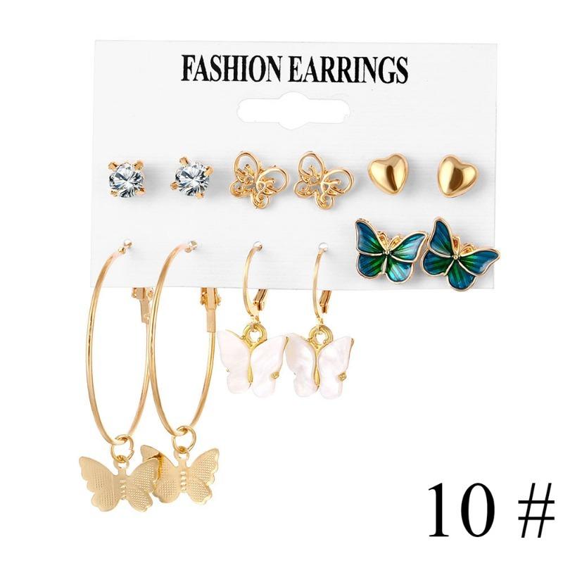 1set Bohemian Earrings Set, Butterfly Earrings Set, Simple Vintage Acrylic Tassel Pearl Earrings Set, Geometric Twist Ladies Jewelry Gift