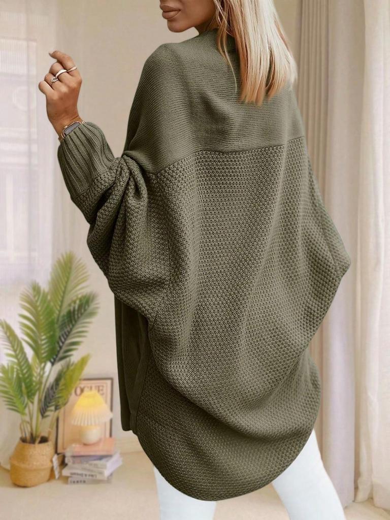 Women's Oversized Long Cardigan Sweater Open Front Batwing Sleeve Fall Knitwear