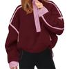 Women's Color Block Striped Half Zip Polo Sweatshirt Loose Long Sleeve Casual Pullover Top