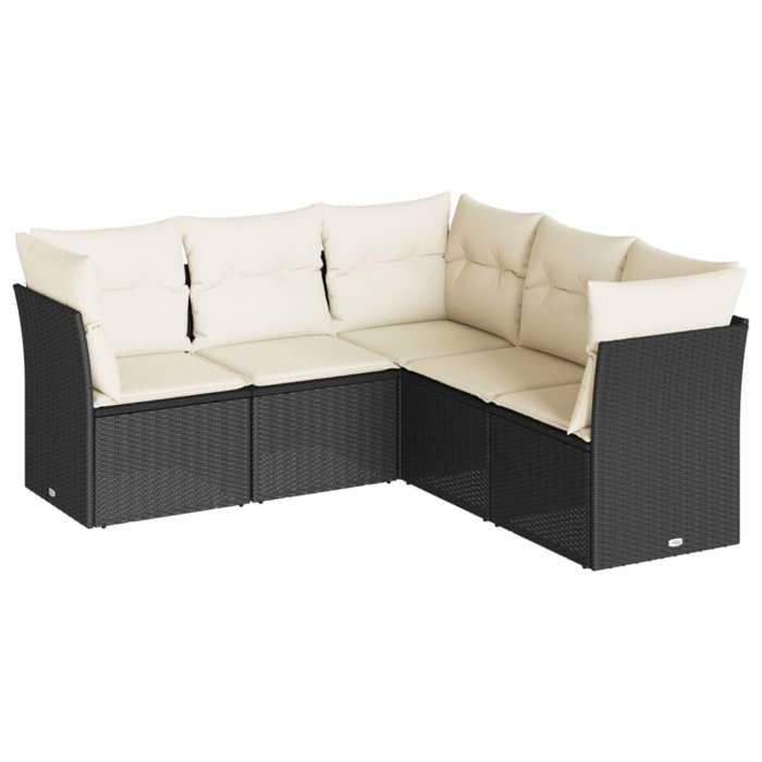 VidaXL Salon de jardin 5 pcs avec coussins noir résine tressée 3249455