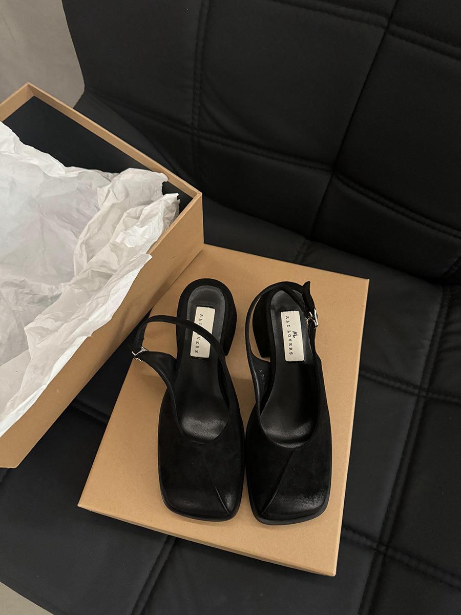 

Французские босоножки с квадратной головкой и толстым каблуком-мешком, женская обувь 2024 года, новая весенне-летняя модная обувь в стиле ретро на высоком каблуке 39