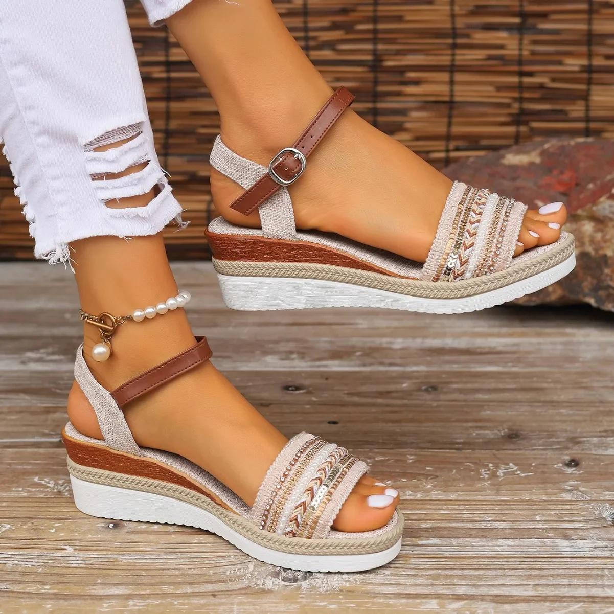 

Fashion Women s Braided Casual Sandals Buckle Strap Platform Wedge Sandles for Women 2025 Summer Light Non Slip Walking Sandalias Mujer 36
