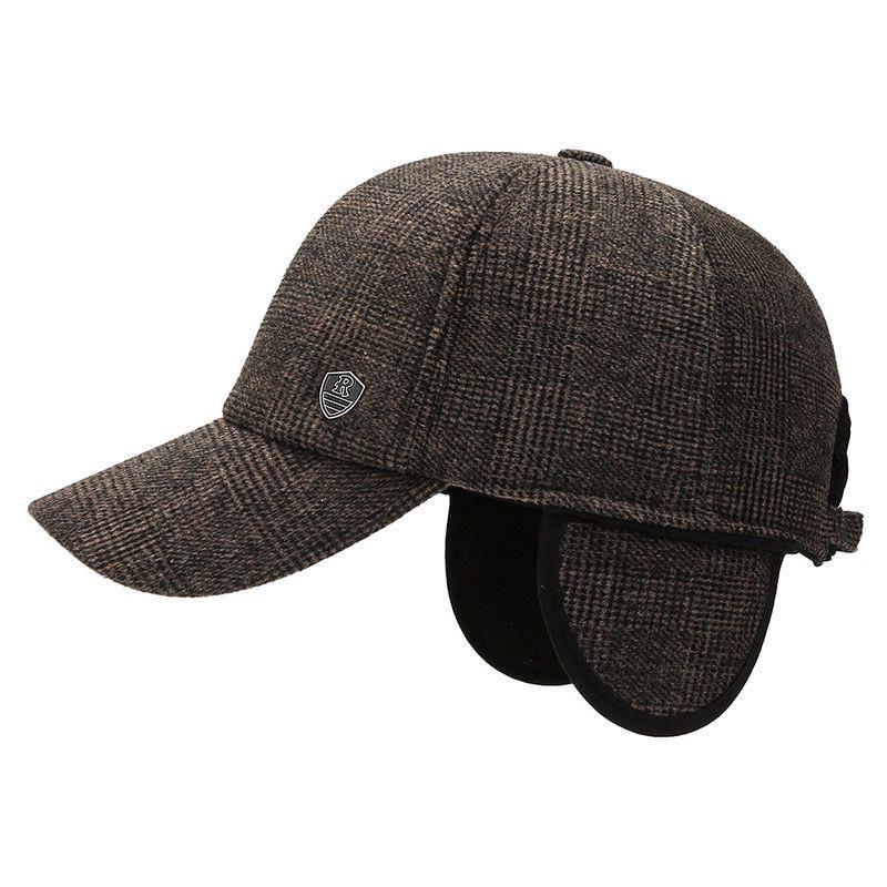 Chapéu de Inverno de Couro com Lã para Homens de Meia-Idade e Idosos - Boina à Prova de Vento e Protetora de Orelhas