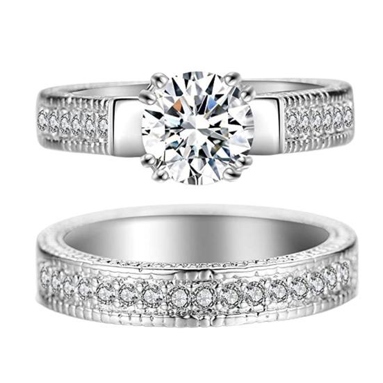 2Pcs Couple Rings Cubic Geometry Shape Men Zirconia Women Shiny All Match