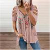 Sexy Women's V-neck Off Shoulder Short Sleeve Women's Printed Fashion T-shirt Summer Women's T-shirt