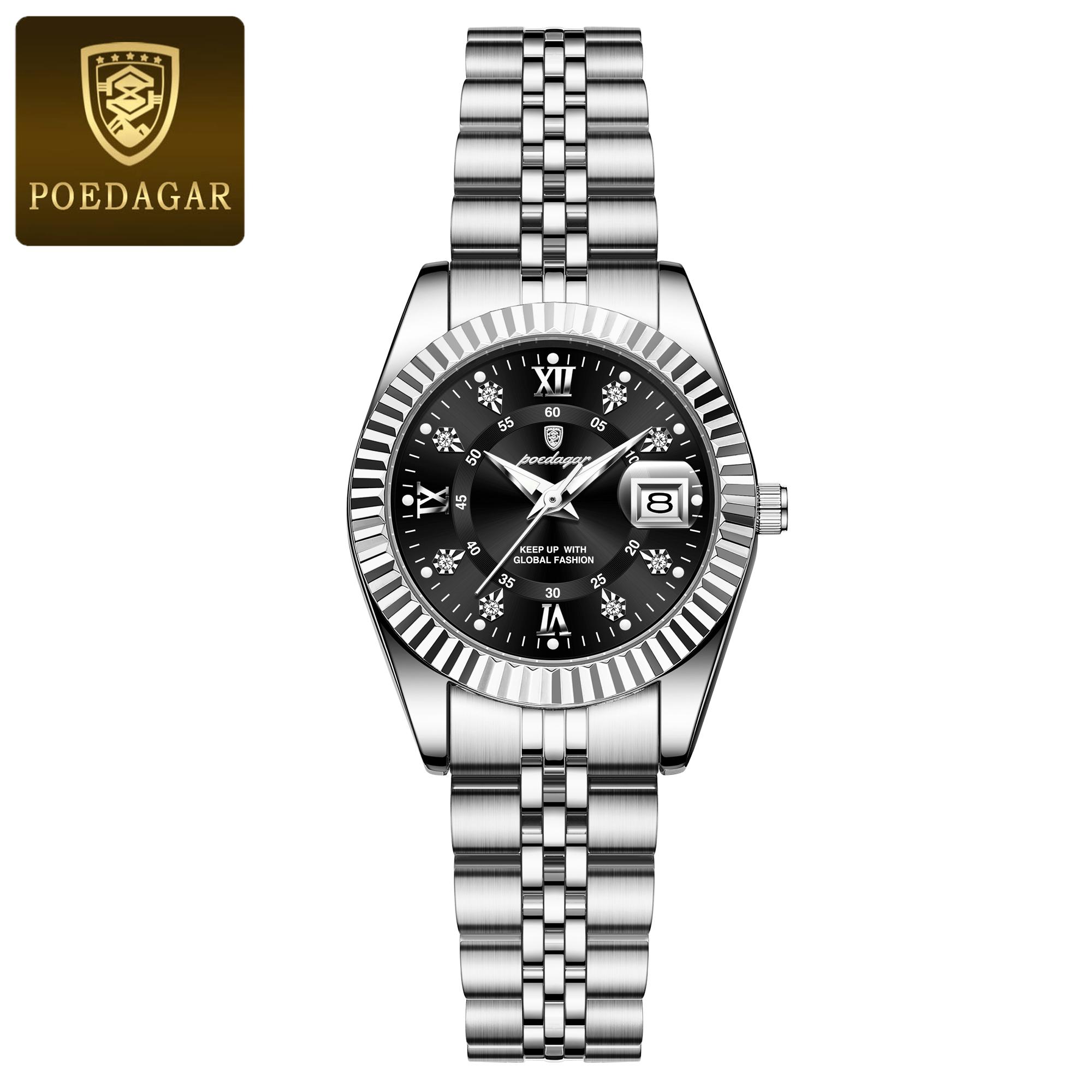 

POEDAGAR Luxury Quartz Ladies Wristwatch Waterproof Luminous Date Women Watch Stainless Steel Fashion Women s Watches Gifts срібний/чорний