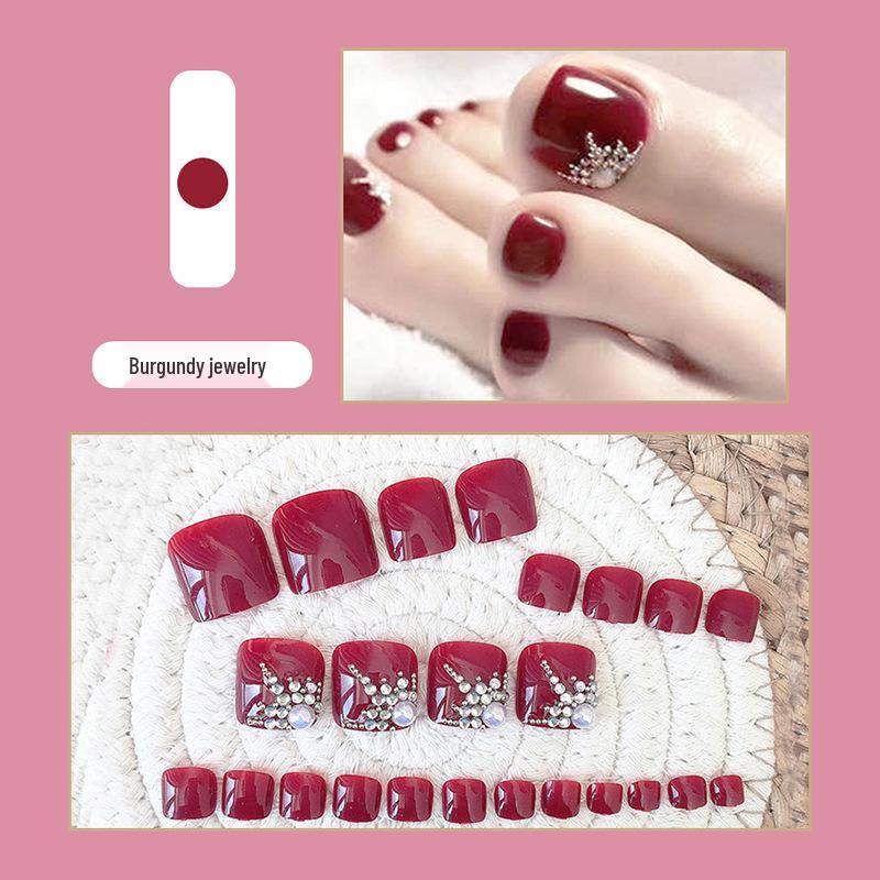

Ретро Бордовые Съемные Патчи для Украшения Ногтей на Ногах - Готовые Накладные Ногти