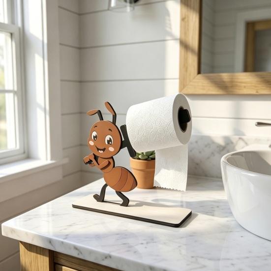 Handmade Wood Bathroom Tissue Stand Funny Animals Wooden Toilet Paper Holder, 3D Animal Decor, Cute Cartoon Sturdy Roll Free Standing for Home,