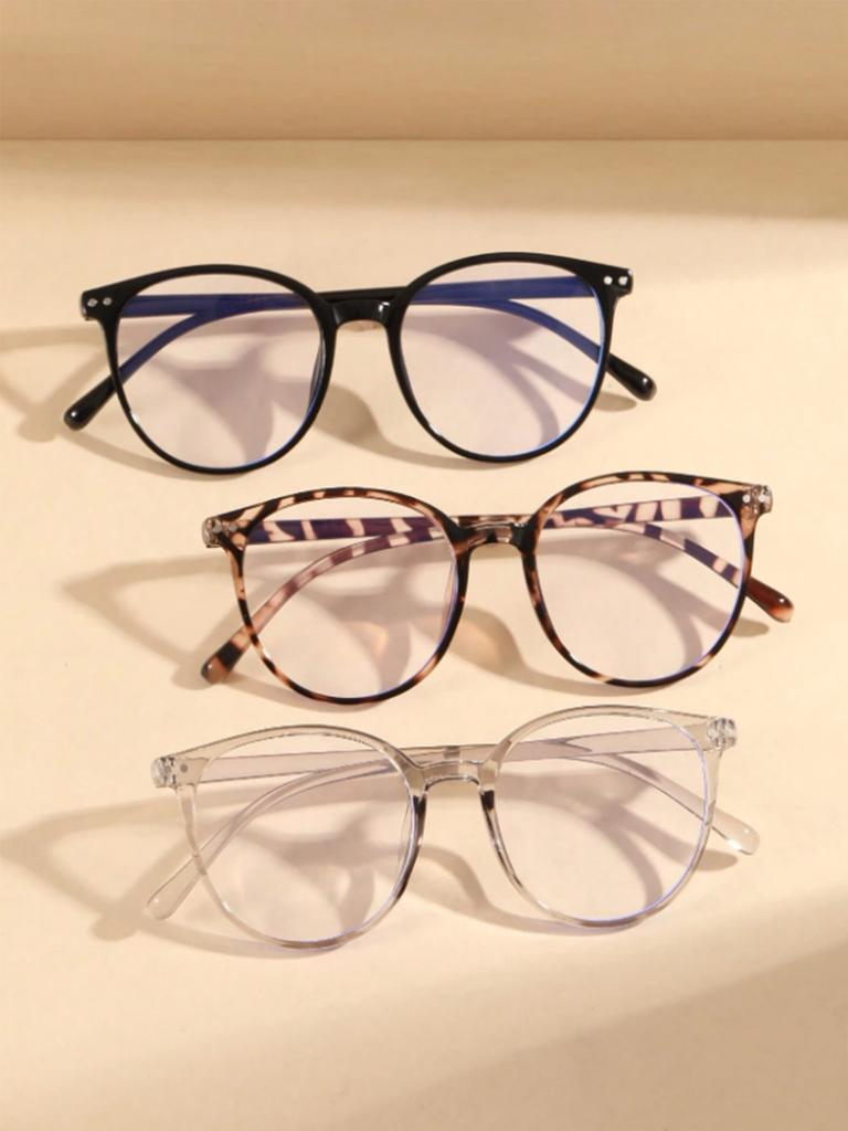 3Pcs Retro Fashion Round Frame Glasses Set, Composed of Various Styles, Suitable for Daily Wear, Commuting and Office Work