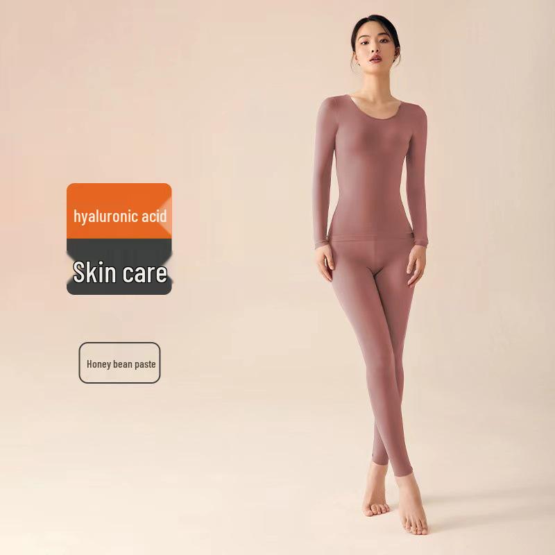 Hyaluronic Acid Seamless Women's Base Layer Set - Skin-Enhancing, High-Elasticity Warm Autumn Top & Trousers
