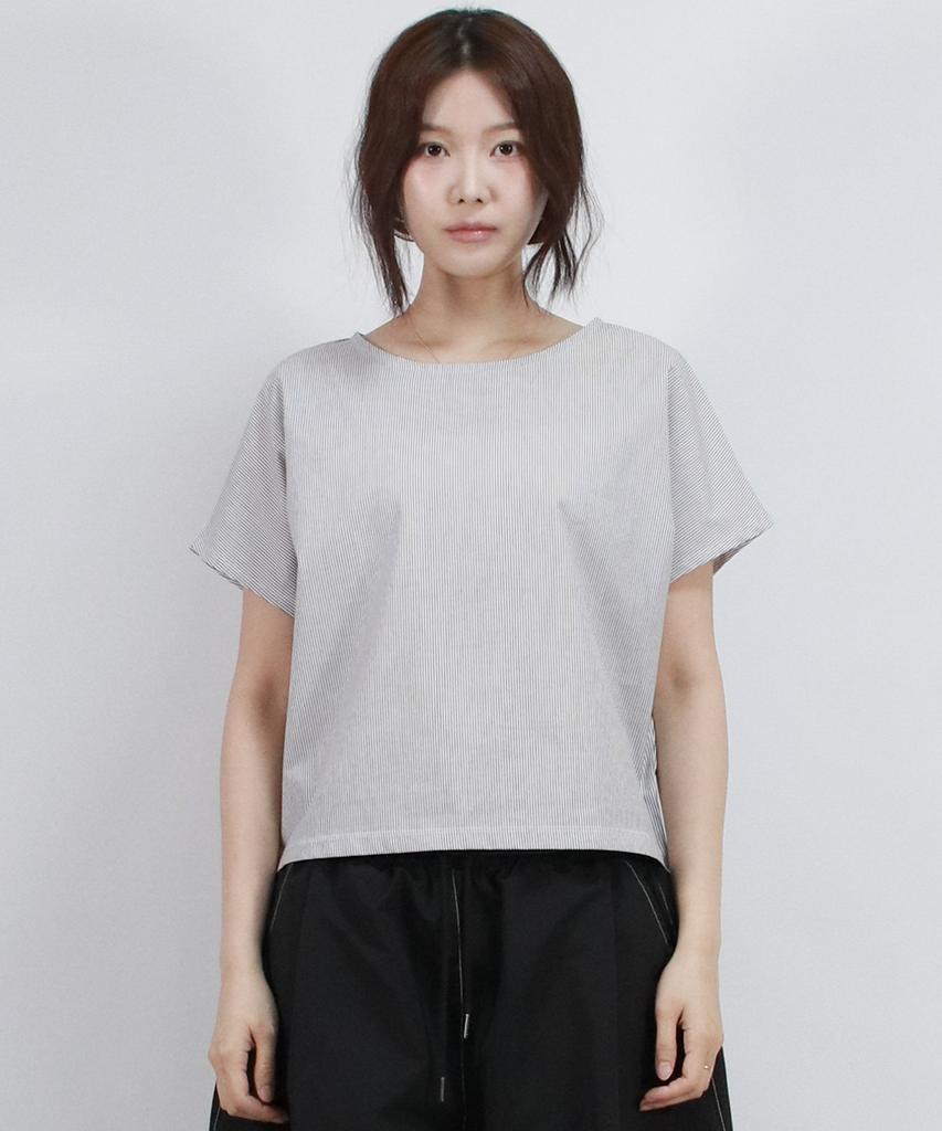 Deumakeu Stripe Mini French Short Sleeve Shirt Black