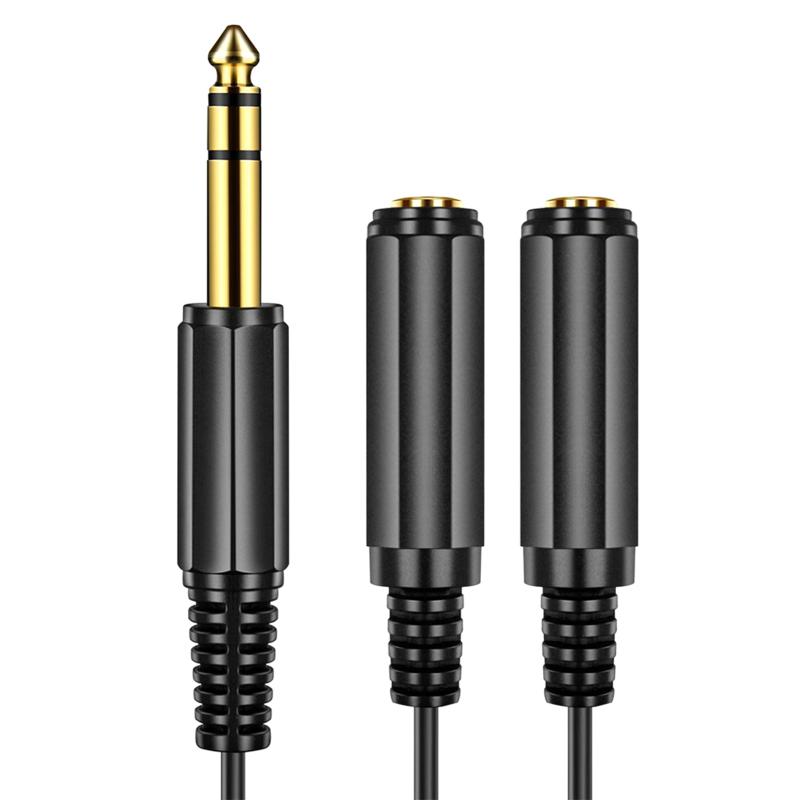 Gold-plated 6.35 Stereo To 2pcs 6.5 Mono Power Amplifier Audio Adapter Cable 1 To 2 Splitter