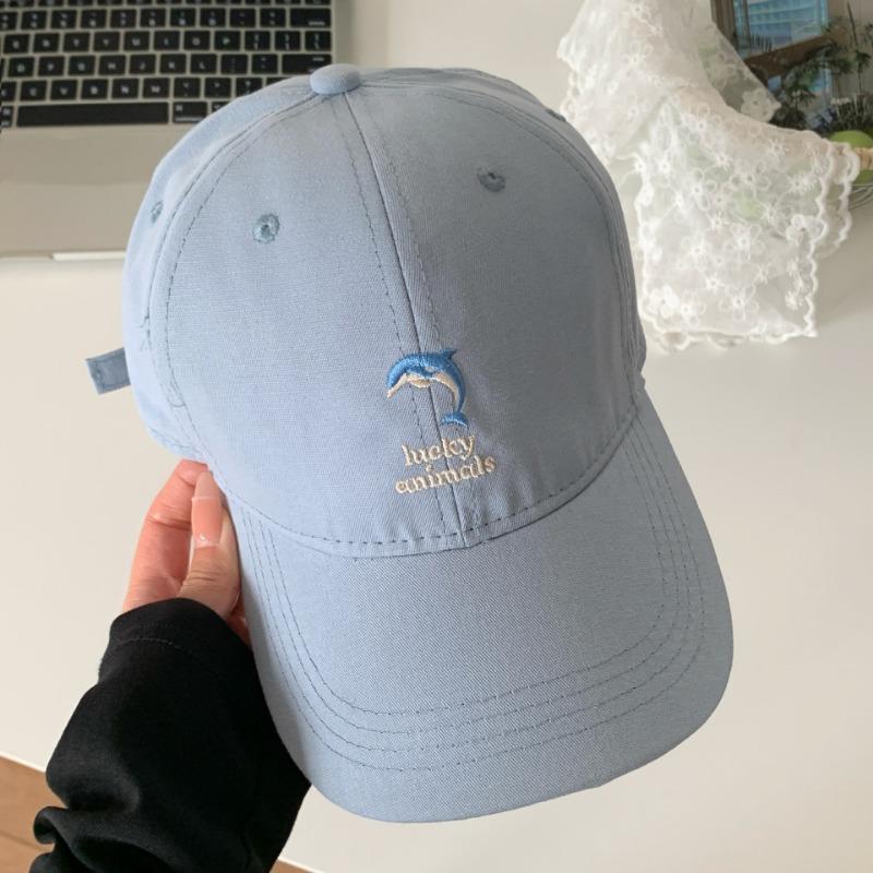 New Cute Embroidered Dolphin Baseball Cap Women's Spring and Summer Versatile Face Small Sunshade Sun Protection Cap Tide