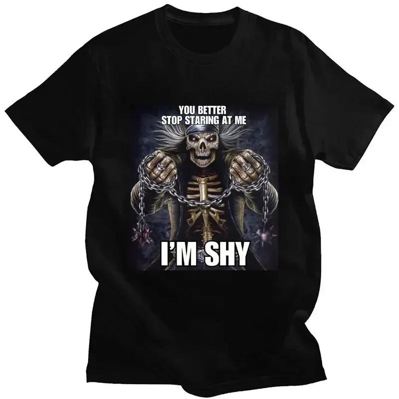 I'm Afraid of Talking To Women Hard Skeleton Meme T-shirt for Men and Women Printed T-shirt with Oversized Short Sleeves