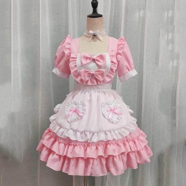 

Сексуальное розовое платье горничной Лолиты, милое японское женское платье Kawaii, костюм для ролевых игр, костюм на Хэллоуин, косплей, аниме, каваи, одежда L розовый