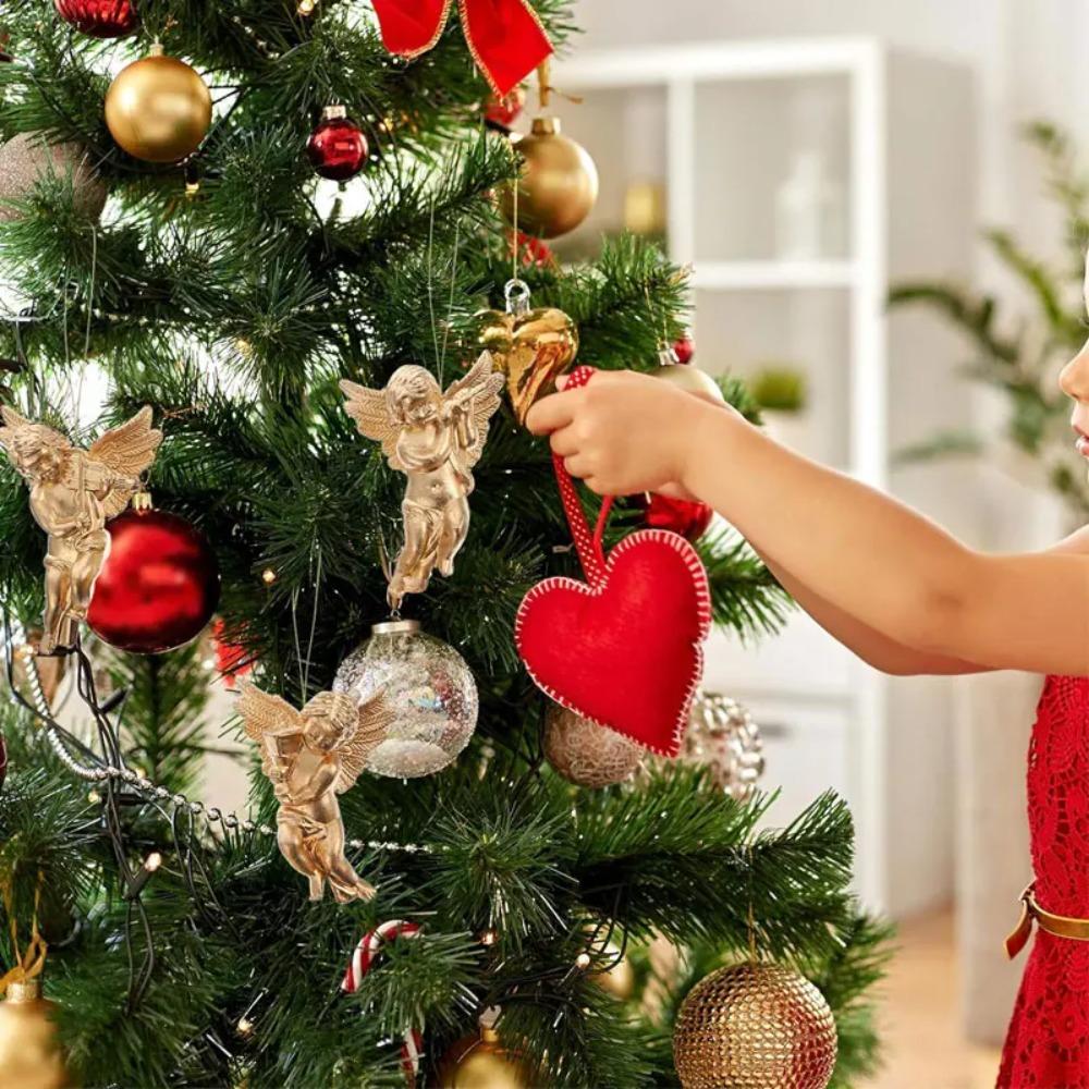 6 szt. z sznurkiem do zawieszenia Zawieszka świąteczna Anioł Złoty/Srebrny Figurka Aniołów Bożonarodzeniowych Kominek