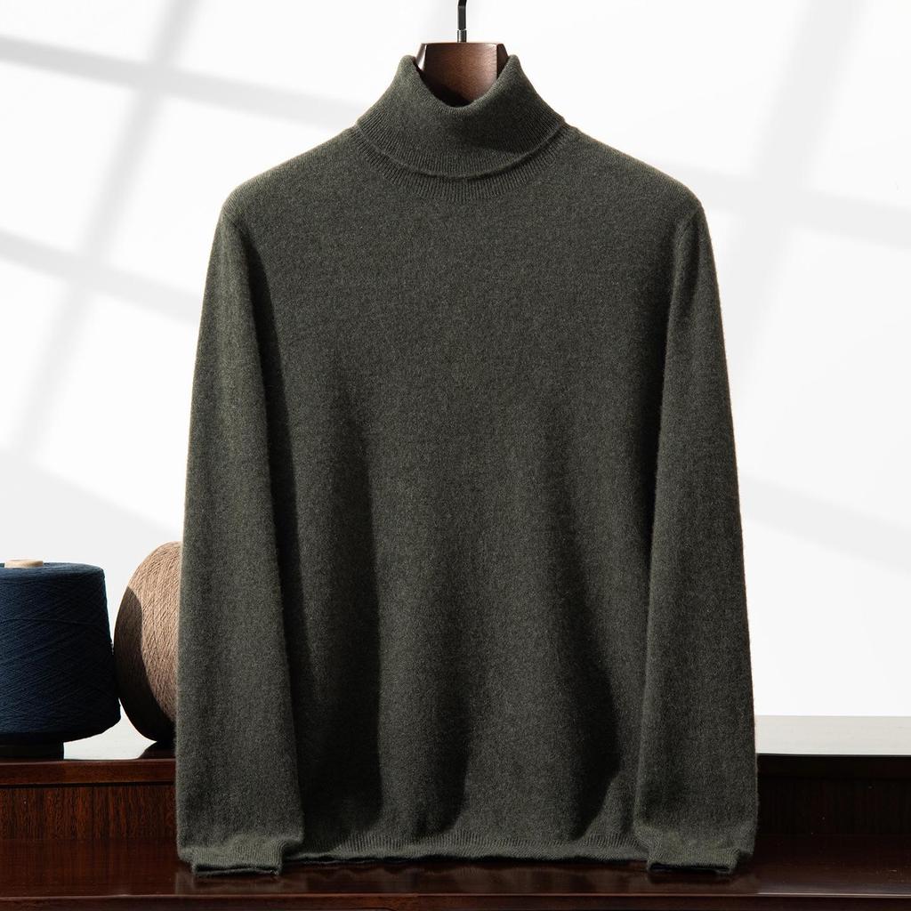 Men's Cashmere High Neck Pullover Sweater – Versatile, Solid Color, Long Sleeve, for Autumn/Winter.