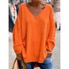 T-shirt Casual da Donna a Manica Lunga Larga, Colore Unito, Scollo a V, Comoda