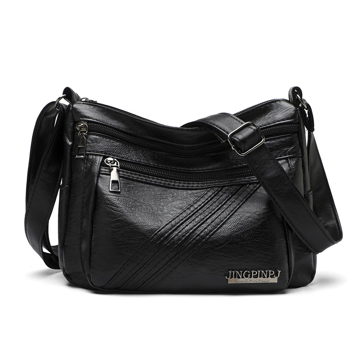 

Винтажная сумка через плечо из мягкой кожи, большая вместимость, дорожная, кроссбоди, многокарманная сумка чёрный