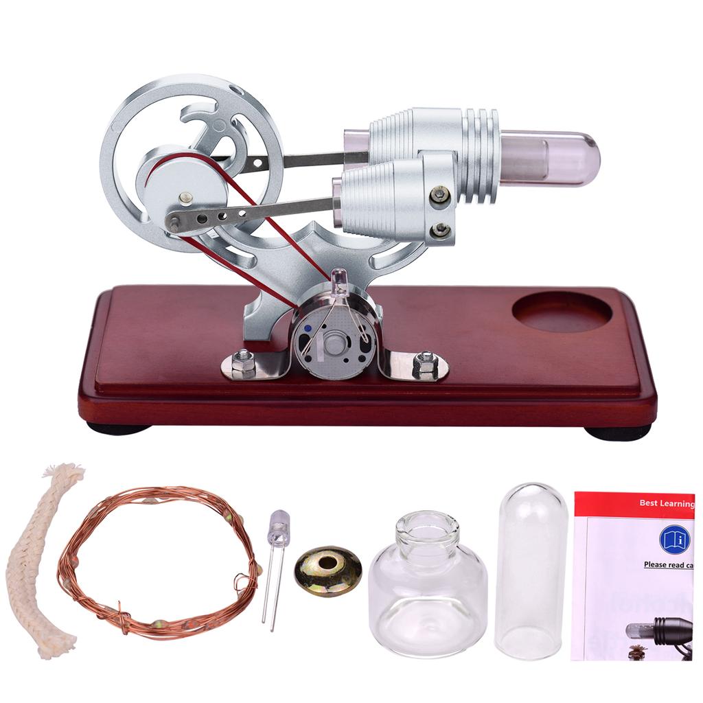 Hot Stirling Engine Motor Model Dollar Flywheel Design Educational Toy Electricity Generator with Colorful LED Light String for Tcher S