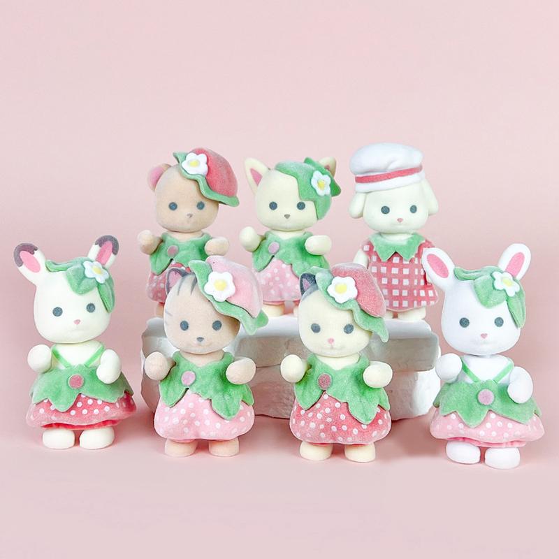 

Sylvanian Families Флокированные фигурки Персонажи Клубничные малыши Набор Аниме Фигурка для действия Украшение комнаты Кукла Игрушки Подарки на день рождения
