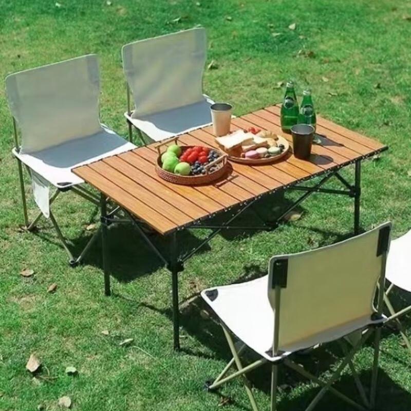 OEING Wood Grain Roll-Up Camping Table
