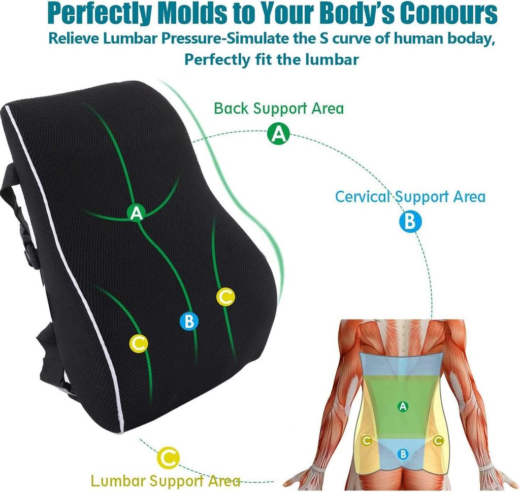 Car Seat Office Chair Back Lumbar Support Car Waist Rest Rebound Memory Foam Cushion Pad Back Lumbar Cushion for Car Driver